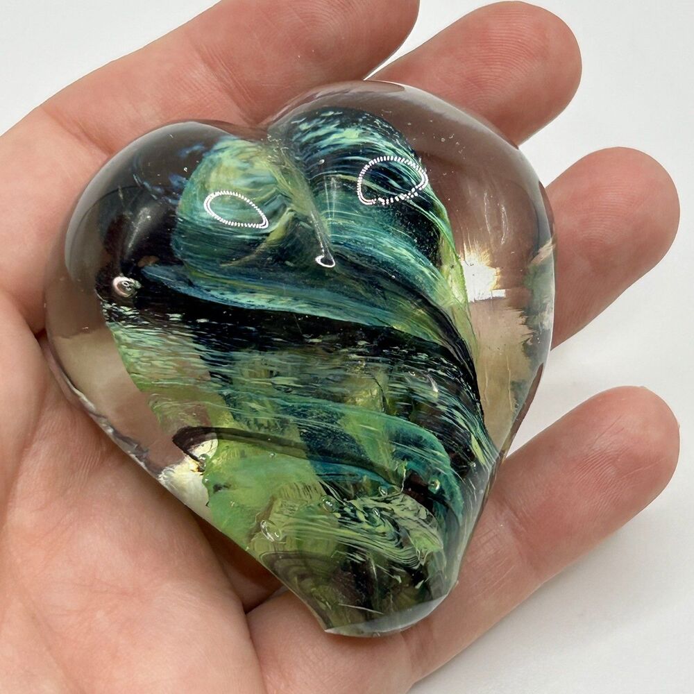 Irish Glassworks Green Glass Heart Paperweight 2 1/2 inch